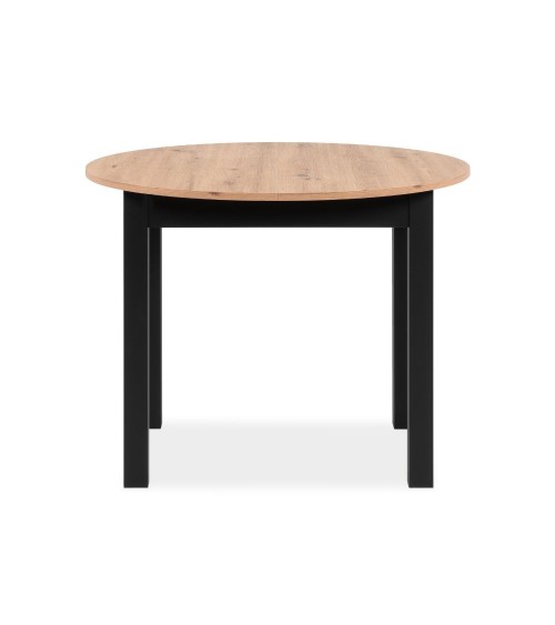 Tavolo rotondo allungabile Coburg 100 in piano quercia e struttura nera 100x76x100 cm.