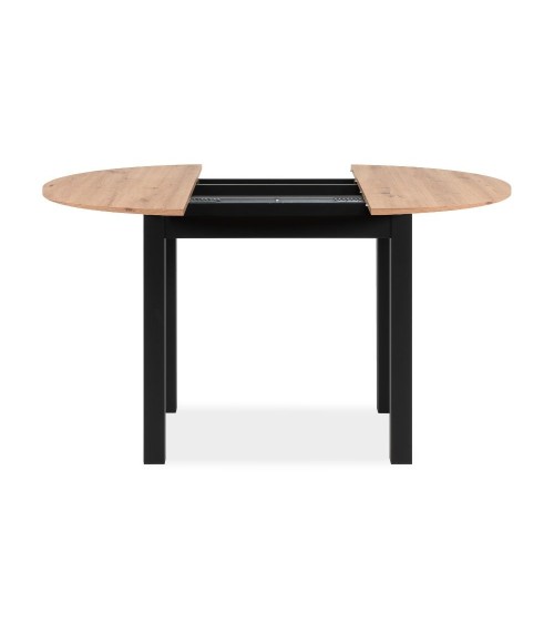 Tavolo rotondo allungabile Coburg 100 in piano quercia e struttura nera 100x76x100 cm.