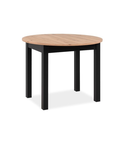 Tavolo rotondo allungabile Coburg 100 in piano quercia e struttura nera 100x76x100 cm.