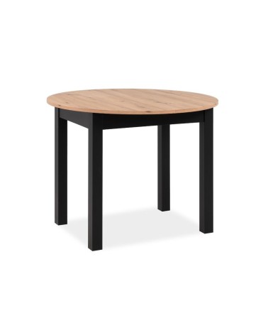 Tavolo rotondo allungabile Coburg 100 in piano quercia e struttura nera 100x76x100 cm.