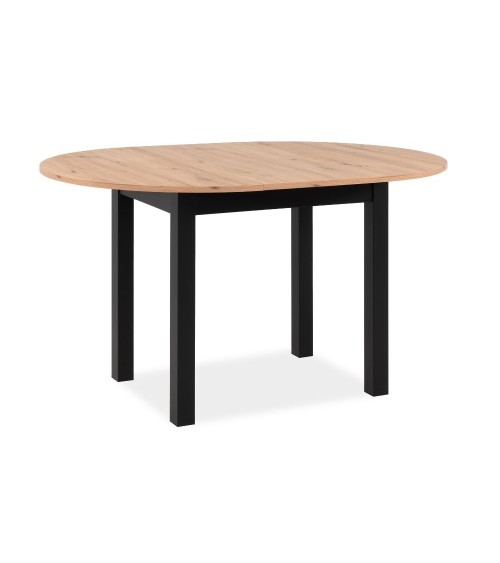 Tavolo rotondo allungabile Coburg 100 in piano quercia e struttura nera 100x76x100 cm.
