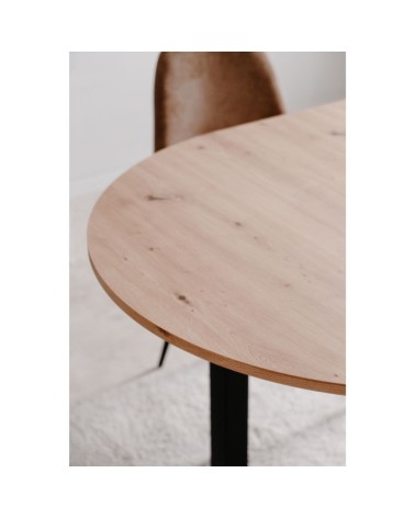 Tavolo rotondo allungabile Coburg 100 in piano quercia e struttura nera 100x76x100 cm.