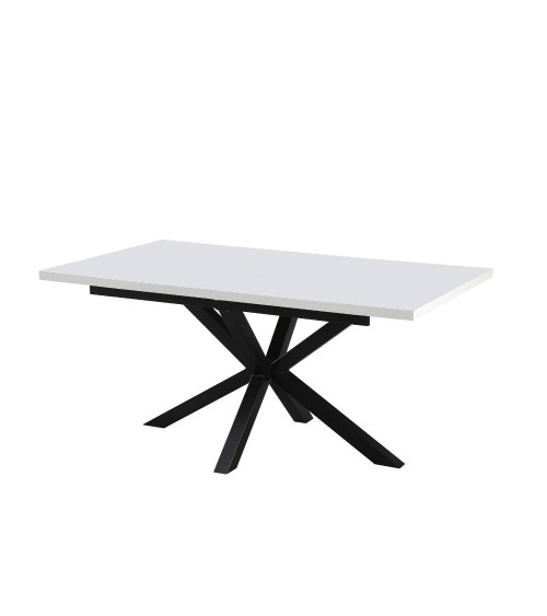 Tavolo rettangolare allungabile Rob con piano bianco e gambe in metallo nero