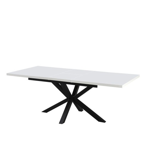 Tavolo rettangolare allungabile Rob con piano bianco e gambe in metallo nero