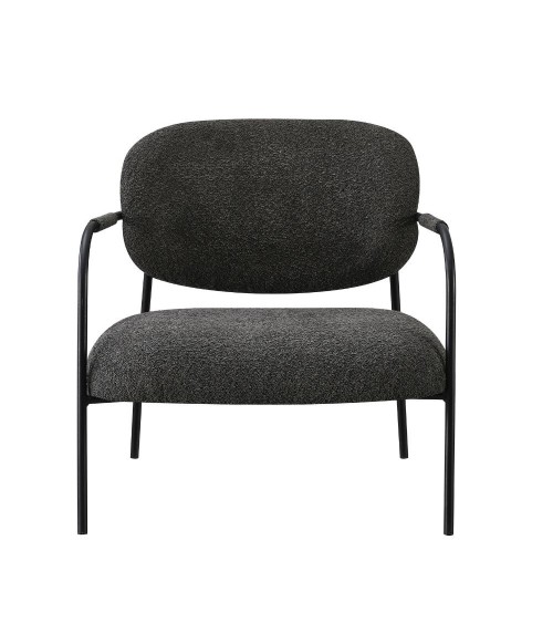 Poltrona Nat con struttura in metallo nero e seduta in tessuto teddy grigio scuro
