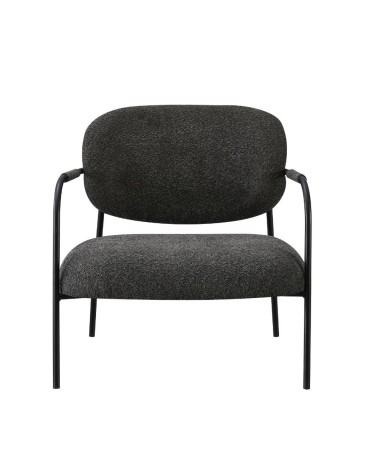 Poltrona Nat con struttura in metallo nero e seduta in tessuto teddy grigio scuro