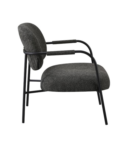 Poltrona Nat con struttura in metallo nero e seduta in tessuto teddy grigio scuro