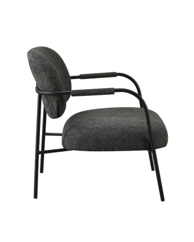 Poltrona Nat con struttura in metallo nero e seduta in tessuto teddy grigio scuro