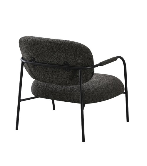 Poltrona Nat con struttura in metallo nero e seduta in tessuto teddy grigio scuro
