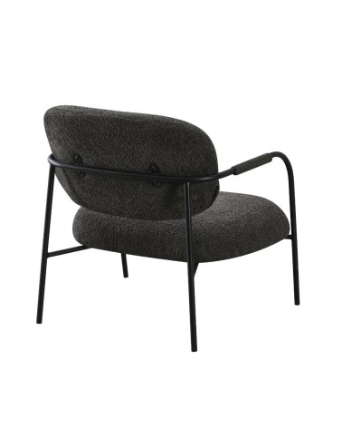 Poltrona Nat con struttura in metallo nero e seduta in tessuto teddy grigio scuro