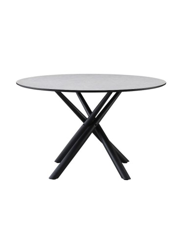 Tavolo tondo Logan con piano cemento e gambe in metallo nero Φ120*76.5 cm.
