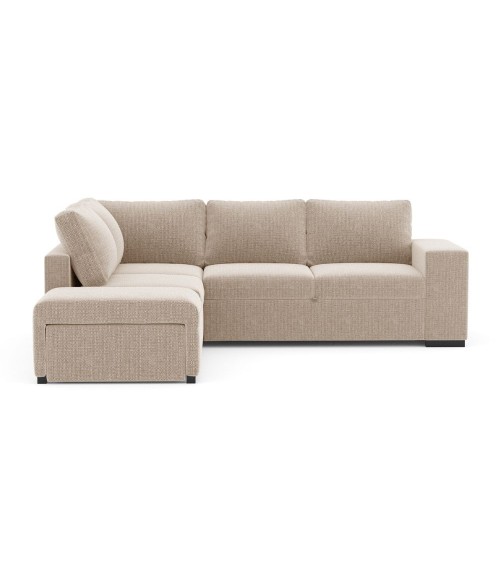Divano letto angolare reversibile Jozzis con vano contenitore e pouf in tessuto Dubai G0741 sabbia