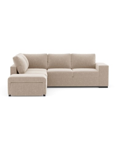 Divano letto angolare reversibile Jozzis con vano contenitore e pouf in tessuto Dubai G0741 sabbia