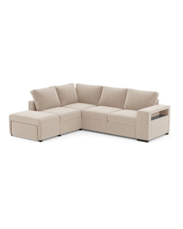 Divano letto angolare reversibile Jozzis con vano contenitore e pouf in tessuto Dubai G0741 sabbia