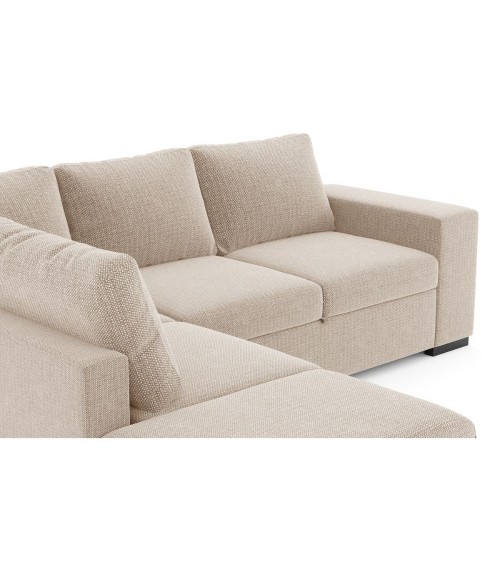 Divano letto angolare reversibile Jozzis con vano contenitore e pouf in tessuto Dubai G0741 sabbia