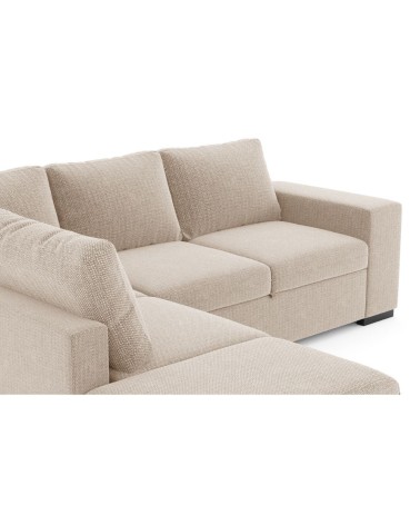 Divano letto angolare reversibile Jozzis con vano contenitore e pouf in tessuto Dubai G0741 sabbia