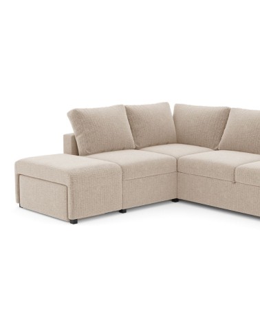 Divano letto angolare reversibile Jozzis con vano contenitore e pouf in tessuto Dubai G0741 sabbia