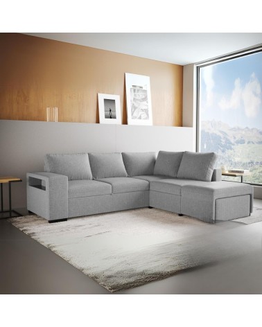 Divano letto angolare reversibile Jozzis con vano contenitore e pouf in tessuto Zenith C1756 grigio