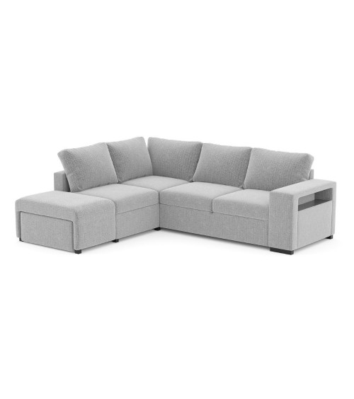 Divano letto angolare reversibile Jozzis con vano contenitore e pouf in tessuto Zenith C1756 grigio
