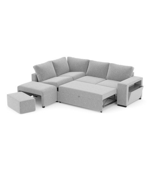 Divano letto angolare reversibile Jozzis con vano contenitore e pouf in tessuto Zenith C1756 grigio
