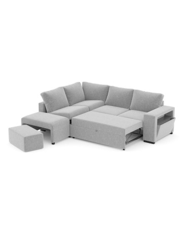 Divano letto angolare reversibile Jozzis con vano contenitore e pouf in tessuto Zenith C1756 grigio