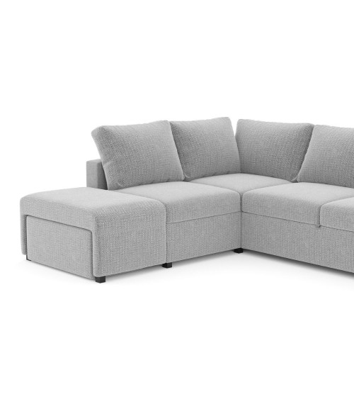 Divano letto angolare reversibile Jozzis con vano contenitore e pouf in tessuto Zenith C1756 grigio