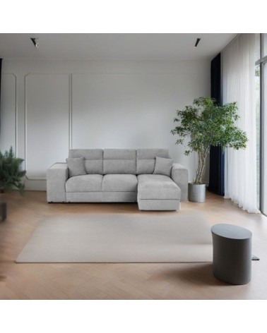 Divano letto Lilo con penisola e 2 pouf reversibile in tessuto Vardo G1310 grigio chiaro
