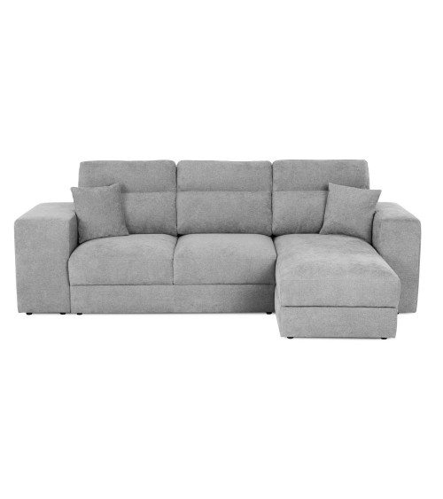Divano letto Lilo con penisola e 2 pouf reversibile in tessuto Vardo G1310 grigio chiaro