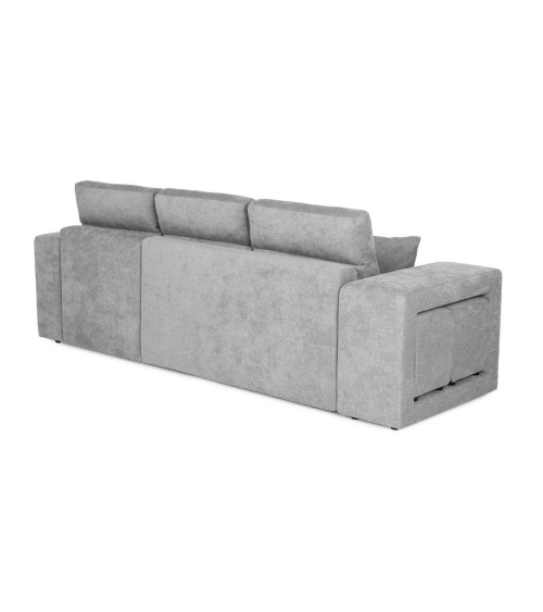 Divano letto Lilo con penisola e 2 pouf reversibile in tessuto Vardo G1310 grigio chiaro