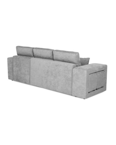 Divano letto Lilo con penisola e 2 pouf reversibile in tessuto Vardo G1310 grigio chiaro