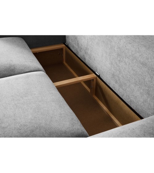 Divano letto Lilo con penisola e 2 pouf reversibile in tessuto Vardo G1310 grigio chiaro