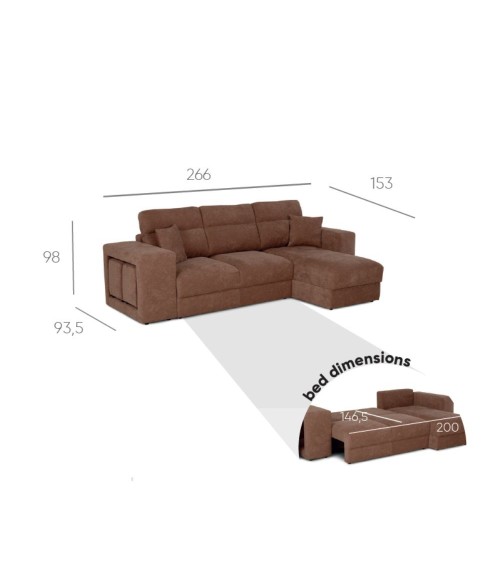 Divano letto Lilo con penisola e 2 pouf reversibile in tessuto Vardo G1310 grigio chiaro