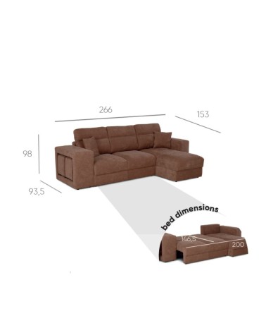 Divano letto Lilo con penisola e 2 pouf reversibile in tessuto Vardo G1310 grigio chiaro