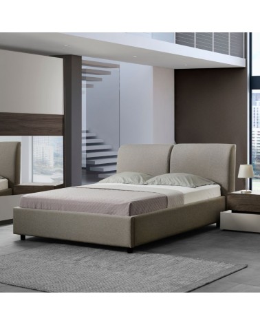 Camera da letto Kendra con letto contenitore imbottito e armadio 2 ante scorrevoli con specchi colore tortora noce