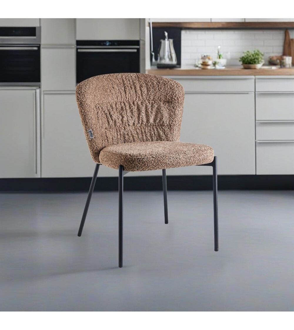 Sedia imbottita Cami in tessuto teddy tortora set 4 pezzi