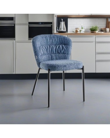 Sedia imbottita Cami in tessuto teddy azzurro polvere set 4 pezzi