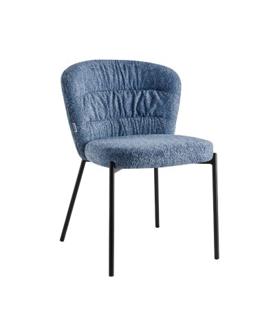 Sedia imbottita Cami in tessuto teddy azzurro polvere set 4 pezzi