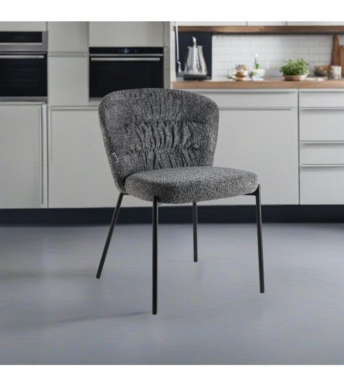 Sedia imbottita Cami in tessuto teddy grigio set 4 pezzi