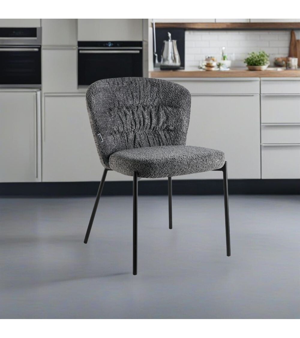 Sedia imbottita Cami in tessuto teddy grigio set 4 pezzi