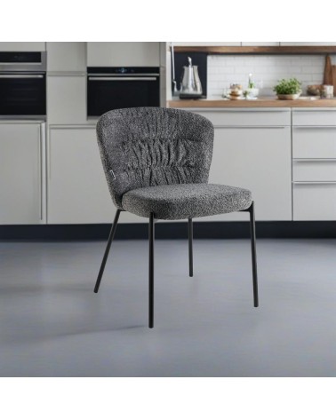 Sedia imbottita Cami in tessuto teddy grigio set 4 pezzi