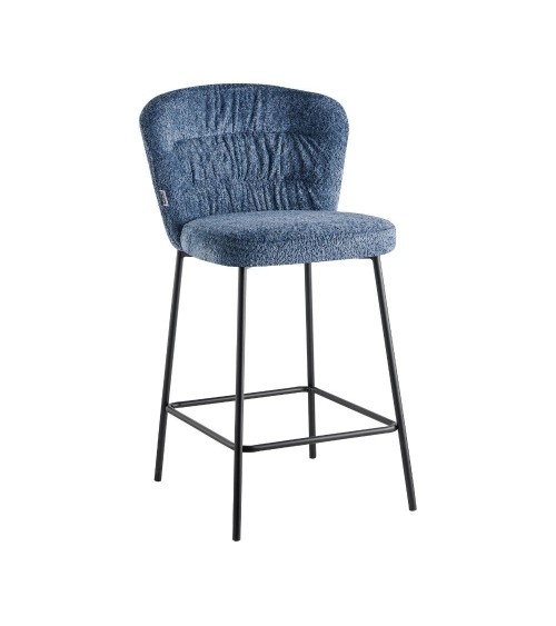 Sgabello imbottito Cami in tessuto teddy azzurro polvere