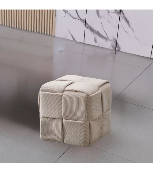 Pouf Den quadrato effetto intrecciato colore tortora