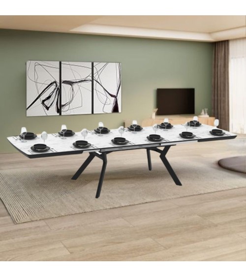 Tavolo allungabile Robat piano effetto marmo bianco opaco 160x100x76 H cm.