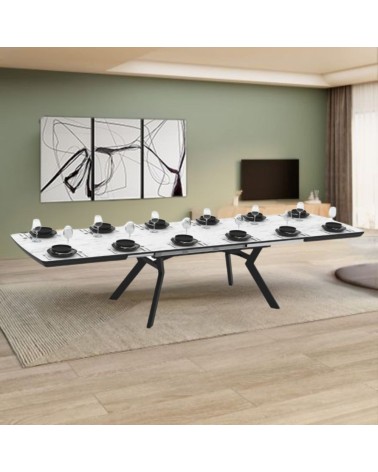 Tavolo allungabile Robat piano effetto marmo bianco opaco 160x100x76 H cm.