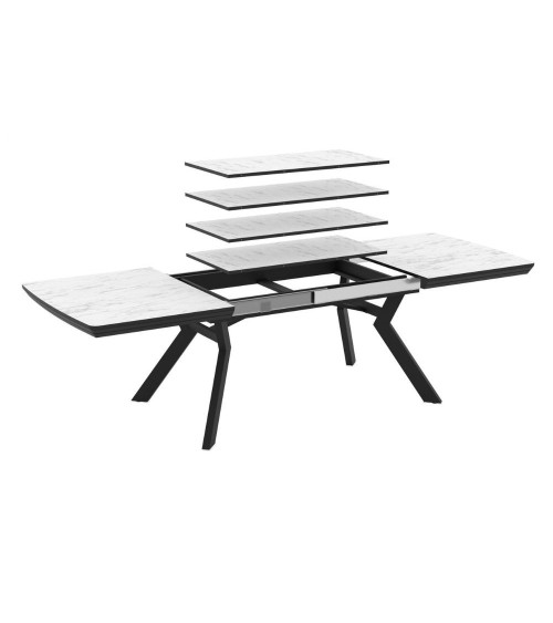 Tavolo allungabile Robat piano effetto marmo bianco opaco 160x100x76 H cm.
