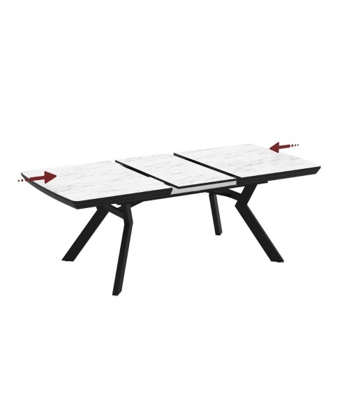 Tavolo allungabile Robat piano effetto marmo bianco opaco 160x100x76 H cm.
