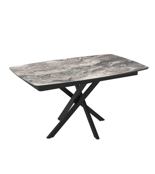 Tavolo allungabile Filis con piano effetto marmo arabesque nero lucido e gambe in metallo nero