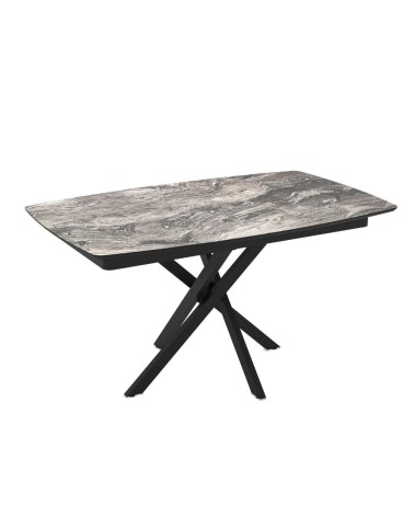 Tavolo allungabile Filis con piano effetto marmo arabesque nero lucido e gambe in metallo nero