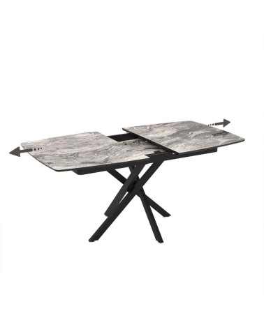 Tavolo allungabile Filis con piano effetto marmo arabesque nero lucido e gambe in metallo nero