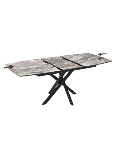 Tavolo allungabile Filis con piano effetto marmo arabesque nero lucido e gambe in metallo nero
